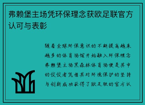 弗赖堡主场凭环保理念获欧足联官方认可与表彰